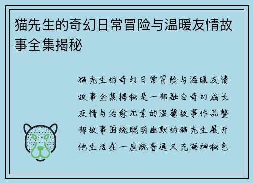 猫先生的奇幻日常冒险与温暖友情故事全集揭秘